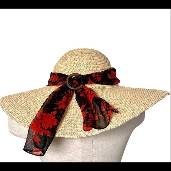 Milani large straw hat with red and black scarf - Picture 10 of 14